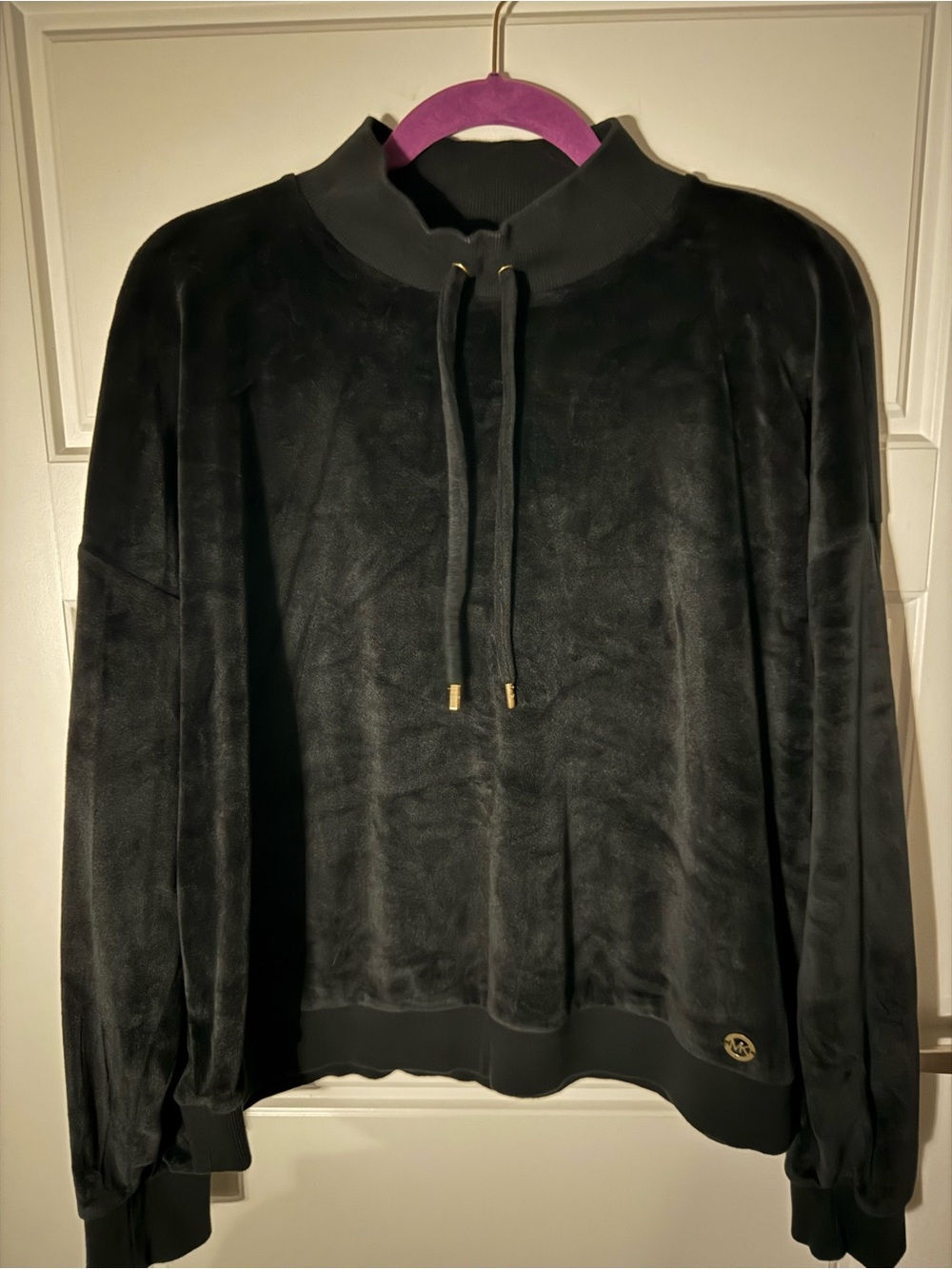 Michael Kors Black Velvet Velour Mock Neck Pullover Sweatshirt Size XL unisex
